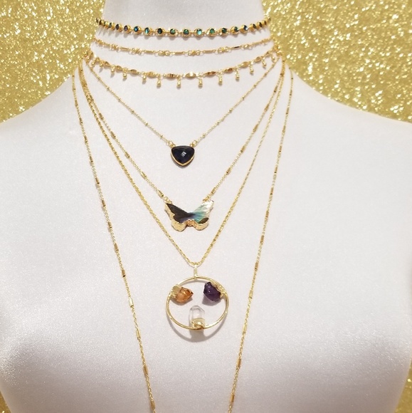 Lapis lazuli gold beaded chain necklace - Picture 5 of 6